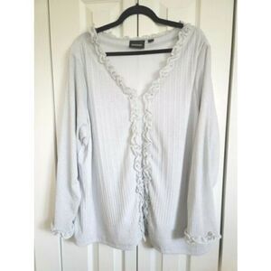 Avenue Women's Knit Top Silver Size 26/28 Metallic‎ Ruffle Neck Shiny Lined 3X